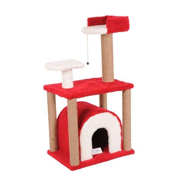 Cat Hause S01 Yuvalı Kedi Tırmalama Evi Kırmızı 105 Cm