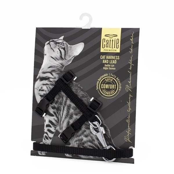 Cattie Kedi Göğüs ve Gezdirme Tasma Takımı Siyah 1x25-40 Cm